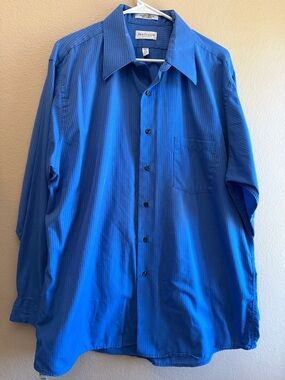 Van Heusen Men’s XL Blue Satin Pinstripe Work Dress Shirt Easy Care Wrinkle Free